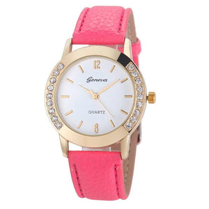 2017 Fashion Women Geneva Crystal Women Diamond PU Leather Quartz Wrist Watch women Simple Clocks Female relogios feminino