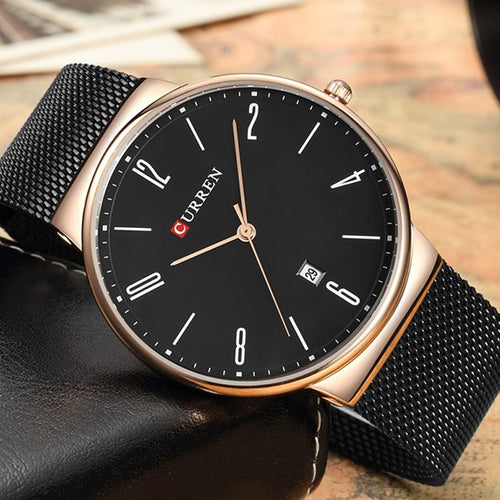 CURREN Fashion Simple Luxury brand CURREN Quartz Watch Men Stainless Steel Mesh Strap Thin Clock Male Casual Wristwatch Date