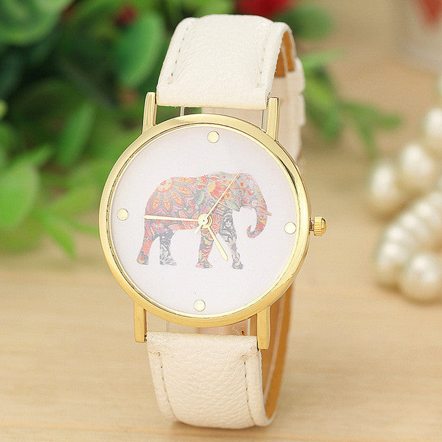 2017 Top Sale Women Watch Elephant Printing Pattern Weaved Leather Quartz Dial fashion Dress Rhinestone watches