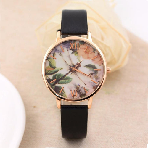 Fashion & Casual Watch Women dragonfly Retro Leather Band Quartz Analog Wrist Watch 6 Colors Watches reloj hombre