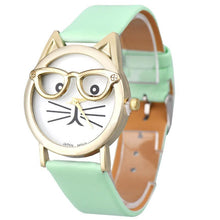 Load image into Gallery viewer, Cute Cat Watch Women Glasses Candy Color Analog Quartz Dial WristWatch